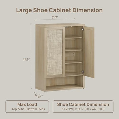 SICOTAS 96.8" Wide Tall Rattan Shoe Storage Cabinet for Entryway with Doors