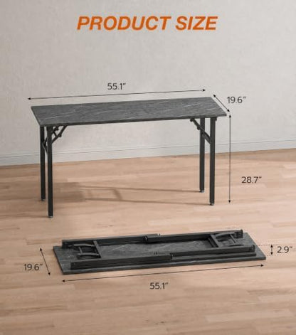 XBurmo Folding Desk Foldable Table, No Assembly 55.1" Foldable Desk Space-Saving Workstation for Small Space, Computer Table, Flat Storage for Home Office, Bedroom, Dorm, Study Room, Marble Greige