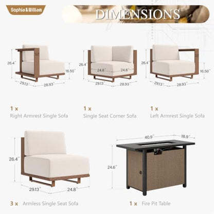 Sophia & William HDPE Patio Furniture Set with 41" Fire Pit, L-Shaped