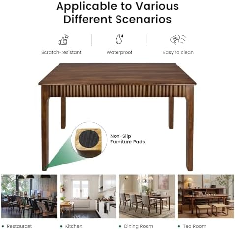 47" Solid Wood Dining Room Table, Rectangular Kitchen Real Wooden Table