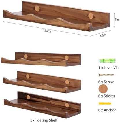 AZSKY Floating Bookshelf for Kids, Floating Shelves for Wall, Cloud Picture Ledge Shelf - Walnut, 15.7 Inches, Nursery Book Shelves Set of 3, Baby Book Shelf for Baby & Toddler Room Decor