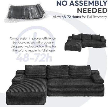 Yaheetech 110" Sectional Sofa Boneless Couch with Chaise, Dark Gray