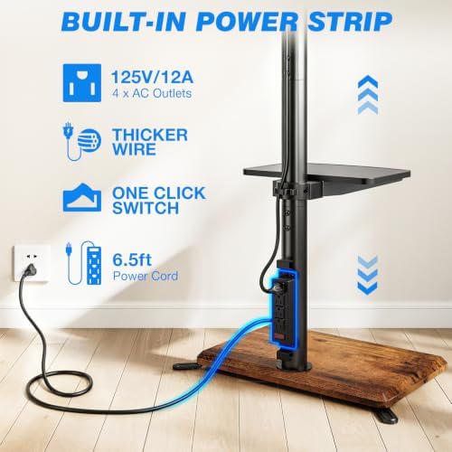 Rfiver Floor TV Stand with Power Outlet for 32-65 inch TVs up to 88 lbs, Swivel TV Mount Stand with Height Adjustment and Oak Wood Base for Bedroom, Office, Corner, Max VESA 400x400mm
