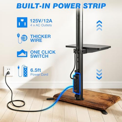 Rfiver Floor TV Stand with Power Outlet for 32-65 inch TVs up to 88 lbs, Swivel TV Mount Stand with Height Adjustment and Oak Wood Base for Bedroom, Office, Corner, Max VESA 400x400mm