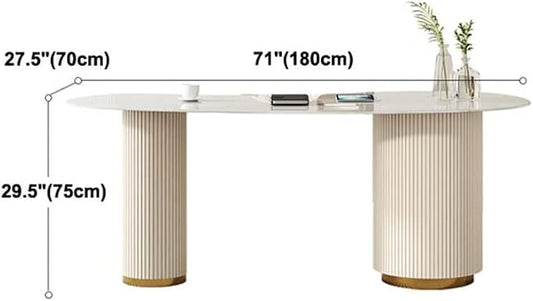 LAKIQ Modern Sintered Stone Writing Desk with 3 Drawers White Howe Office Working Pedestal Table Home Desktop Computer Desk Home Office Writing Desk with Storage-Table Only(70.9"L x 27.6"W x 29.5"H)