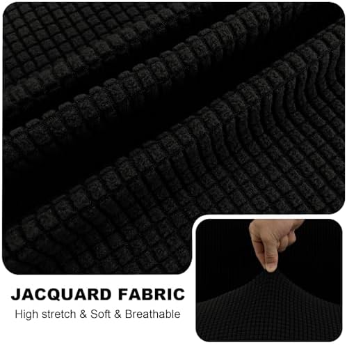 UNBBRRL Seat Cushion Cover and Back Covers for Corner Sofa Stretch Jacquard, Non Slip L Shaped Sofa Slipcover with Storage Ottoman, Sectional Couch Cover for Chaise Lounge (Black,31 x 73 x 6”)