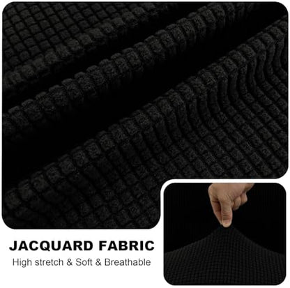 UNBBRRL Seat Cushion Cover and Back Covers for Corner Sofa Stretch Jacquard, Non Slip L Shaped Sofa Slipcover with Storage Ottoman, Sectional Couch Cover for Chaise Lounge (Black,31 x 73 x 6”)