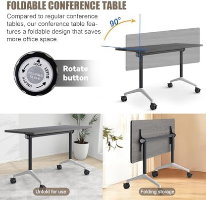 Folding Conference Room Tables, Seminar Conference Table Modern Flip Top Training Meeting Tables, Conference Room Table with Wheels for Home Office Classr,6 Pack 47.2inch