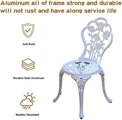 YKSY&YKSY Patio Bistro Set.Rust-Resistant Cast Aluminum Bistro Table Set with Umbrella Hole for Backyard (Rose White)
