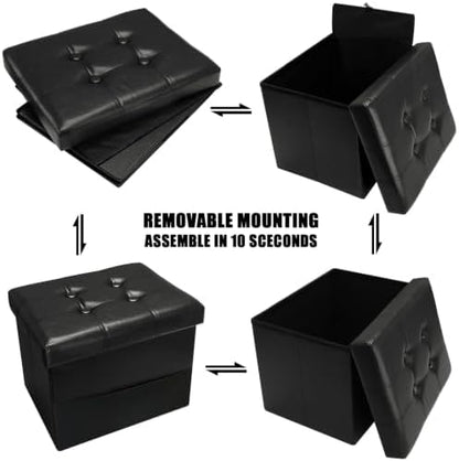 AmasSmile Ottoman with Storage,17" Folding Leather Foot Rest Chest,Black
