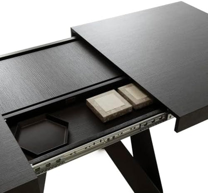 Mobili Fiver, Romina Extendable Table 55.1(86.6) x35.4 in, Ashwood Black with Black Iron Legs, Made in Italy