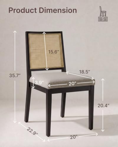 KISLOT Natural Rattan Dining Chairs Set of 2, Soild Wooden Chairs, Black