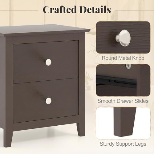 GIANTEX Nightstand Set of 2, Modern 2 Drawers Night Stand with Handles, Sofa Side Table with Sturdy Legs for Small Spaces, College Dorm, Kids’ Room, Wooden Bedside Table for Bedroom (Espresso)