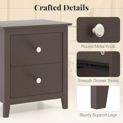 GIANTEX Nightstand Set of 2, Modern 2 Drawers Night Stand with Handles, Sofa Side Table with Sturdy Legs for Small Spaces, College Dorm, Kids’ Room, Wooden Bedside Table for Bedroom (Espresso)