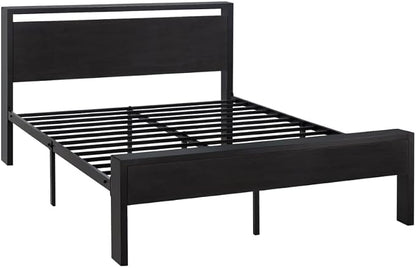 Allewie Queen Size Platform Bed Frame with Wooden Headboard and Footboard, Heavy Duty 12 Metal Slats Support, No Box Spring Needed, Under-Bed Storage, Noise Free, Easy Assembly, Black Oak