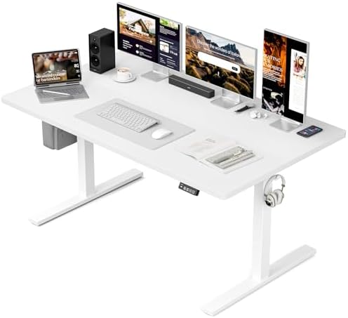 Grandder 47x32 Large Electric Standing Desk, Height Adjustable Computer Desk with 2 Memory Presets, 31.5" Deep Desktop Sit Stand Desk Home Office Desk Workstation Table with Hooks, White