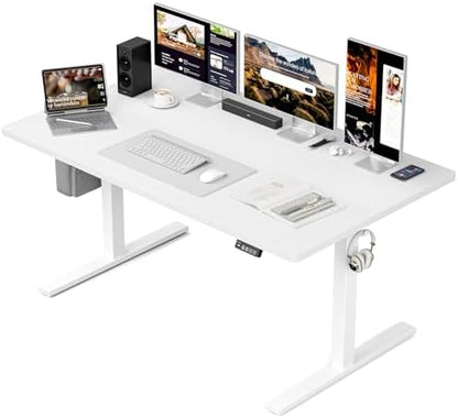 Grandder 47x32 Large Electric Standing Desk, Height Adjustable Computer Desk with 2 Memory Presets, 31.5" Deep Desktop Sit Stand Desk Home Office Desk Workstation Table with Hooks, White