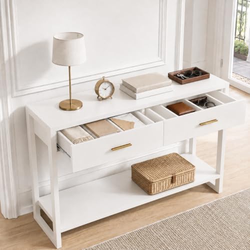 41.3" Modern Entryway Console Table with Foot-Sensor Light, White