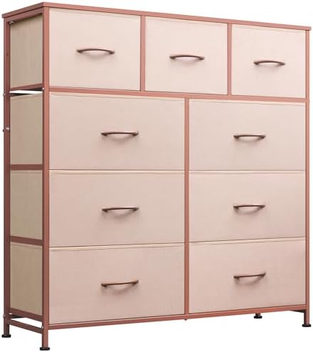 WLIVE Tall Dresser for Bedroom, 9 Drawer Chest of Drawers, Pink