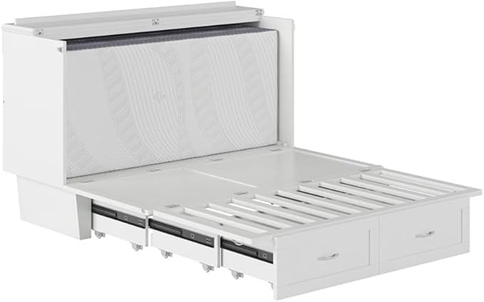 AFI, Monroe Queen Murphy Bed Chest with 6" Mattress, Storage Drawer & Built-in USB Charger, White