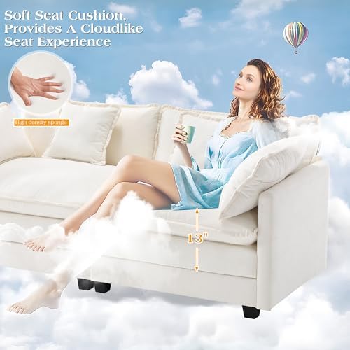 Hanherry Modular Sectional Sofa,Cloud Couch for Living Room,Modern Deep Seat Sofa Chenille Fabric Comfy Couches with Throw Pillows & Movable Ottoman for Apartment