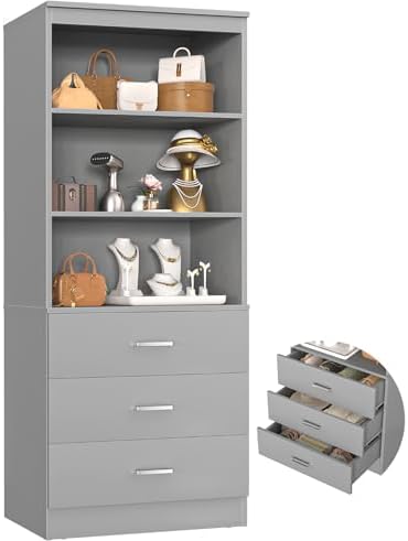 Aheaplus 23.6" Closet Drawers System, Closet System with 3 Drawers, Grey