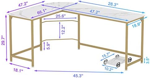 Teraves Reversible L Shaped Desk White, 66.1" Corner Gaming Computer Desk