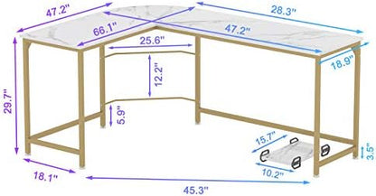 Teraves Reversible L Shaped Desk White, 66.1" Corner Gaming Computer Desk