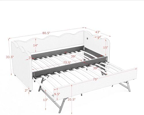 Bellemave Twin Size daybed with Trundle for Adults, Kids, Girls, Teens, daybeds with Trundle for Living Room, Linen,Navy Gingham(Mattress not Included)