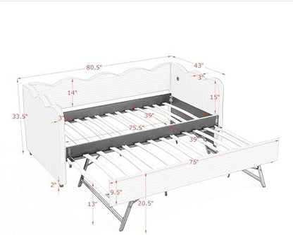 Bellemave Twin Size daybed with Trundle for Adults, Kids, Girls, Teens, daybeds with Trundle for Living Room, Linen,Navy Gingham(Mattress not Included)
