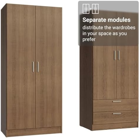 Madesa 4 Doors 2 Drawers Wardrobe Set Armoire Closet Bedroom Storage Cabinet with Shelves and Hanging Space 63" L Wooden Clothing Organizer Unit - Rustic