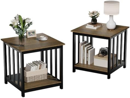 Large End Tables Living Room Set of 2 with Storage Shelf
