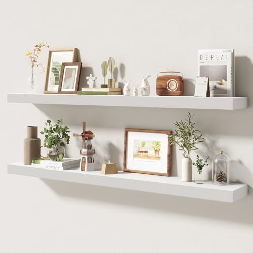 FLYJOE 48 Inch Floating Shelves, 6.5 Inch Deep White Shelves Set of 2