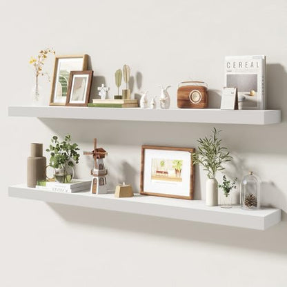 FLYJOE 48 Inch Floating Shelves, 6.5 Inch Deep White Shelves Set of 2