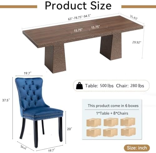 9 Piece Extendable Dining Table Set with 8 Velvet Chair,3 Adjustable Length