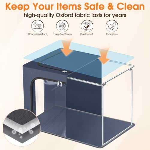 6 Pack Clothes Storage Bins with Metal Frame, Navy Blue, 40L