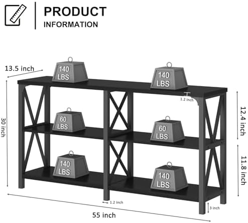 LVB Black Sofa Table for Entryway, Behind Couch Table, 55 Inch