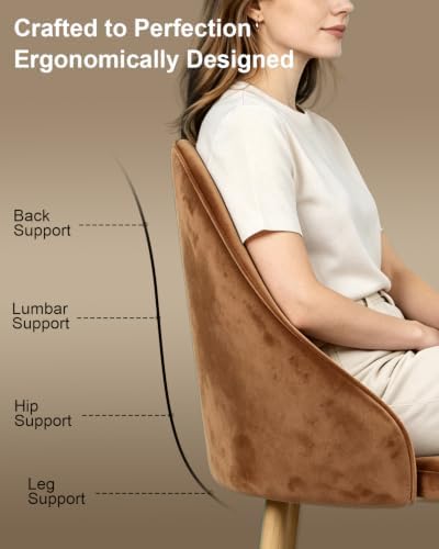 High Back Dining Chairs Set of 2, Mid-Century Modern Living Room Chairs, Upholstered Kitchen Chairs with Velvet Comfortable Seats for Bedroom Office, Easy Assembly-Brown