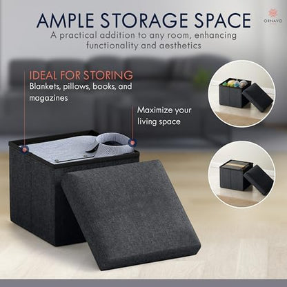 Ornavo Home Small Square Storage Ottoman, Set of 2, 12x12x12, Black