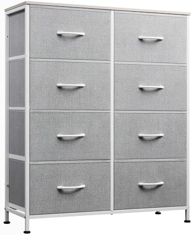 WLIVE 8 Drawer Fabric Dresser for Bedroom, Tall Storage Tower, Light Grey