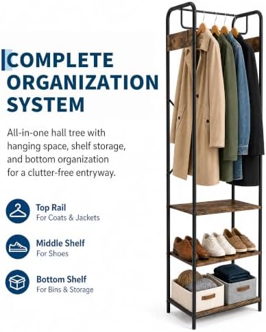 Garvee Clothes Rack Freestanding, Coat Rack with Shelf, Narrow Hall Tree