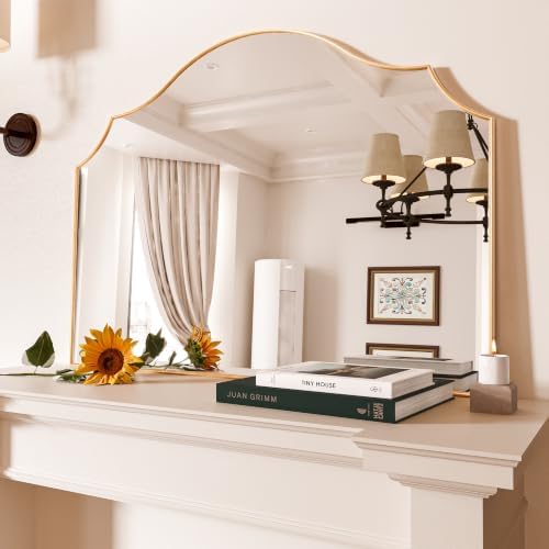 31"x47" Gold Arched Dresser Mirror, Decorative Scalloped Mirror