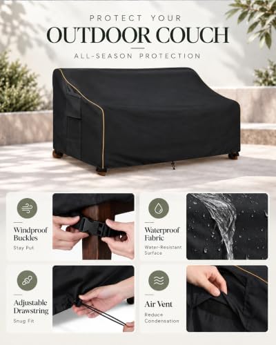 Patio 3-Seater Sofa Cover,Outdoor Couch Cover Fits up to 79W x 38D x 35H Inches,100% Waterproof Heavy Duty Patio Furniture Covers,Black