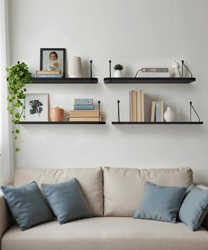 Afuly Black Floating Shelves for Wall, 24in Shelf with Brackets, Set of 2
