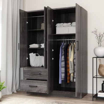 Woodpeckers Furniture And Mattress 4 Mirrored Doors Wardrobe 2 Drawers with Shelves 72 high (1 Mirror, Grey)