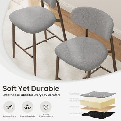 MALOL Upholstered Bar Stools Set of 2, Light Grey