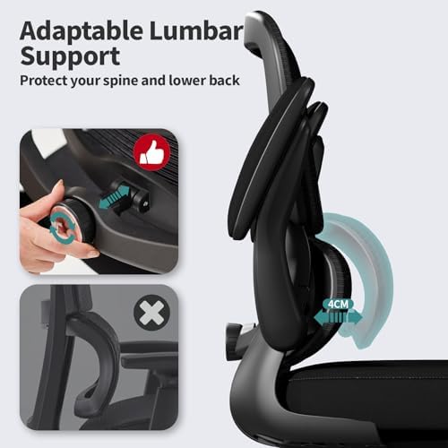 TRALT Office Chair - Ergonomic Desk Chair with Adjustable Lumbar Support, Mesh Computer Chair, Executive Chair for Home Office Comfortable Lumbar Support (1,Jet Black)