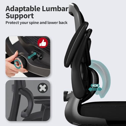 TRALT Office Chair - Ergonomic Desk Chair with Adjustable Lumbar Support, Mesh Computer Chair, Executive Chair for Home Office Comfortable Lumbar Support (1,Jet Black)