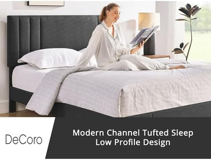 Decoro Chicago Channel Tufted Upholstered Platform Bed, Dark Gray, Queen