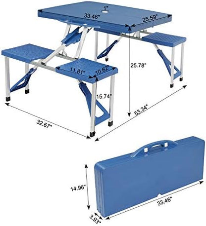 Blue Portable Folding Picnic Table with 4 Seats,Folding Picnic Table, Portable Outdoor Table with Bench, Patio, Porch or Camping Table and Chair Set, Picnic Tables for Outdoors,Patio Furniture Set